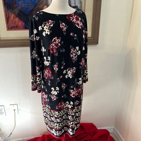 Chico’s Floral Black and Red Dress Size 2 (Large) - Picture 1 of 12
